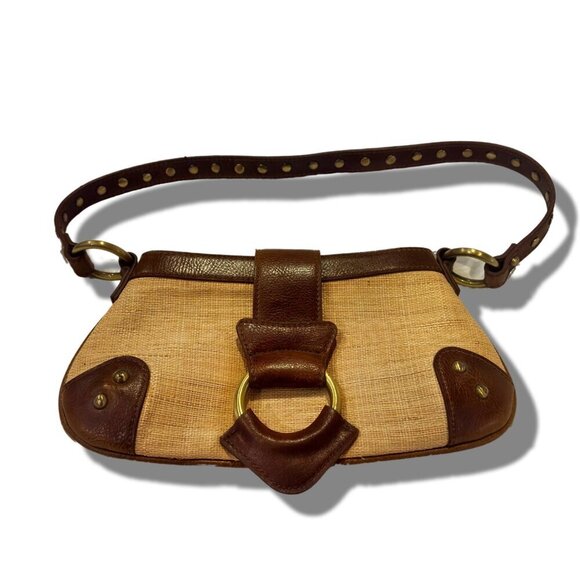 White House Black Market Raffia and Leather Shoulder Purse - Picture 2 of 6